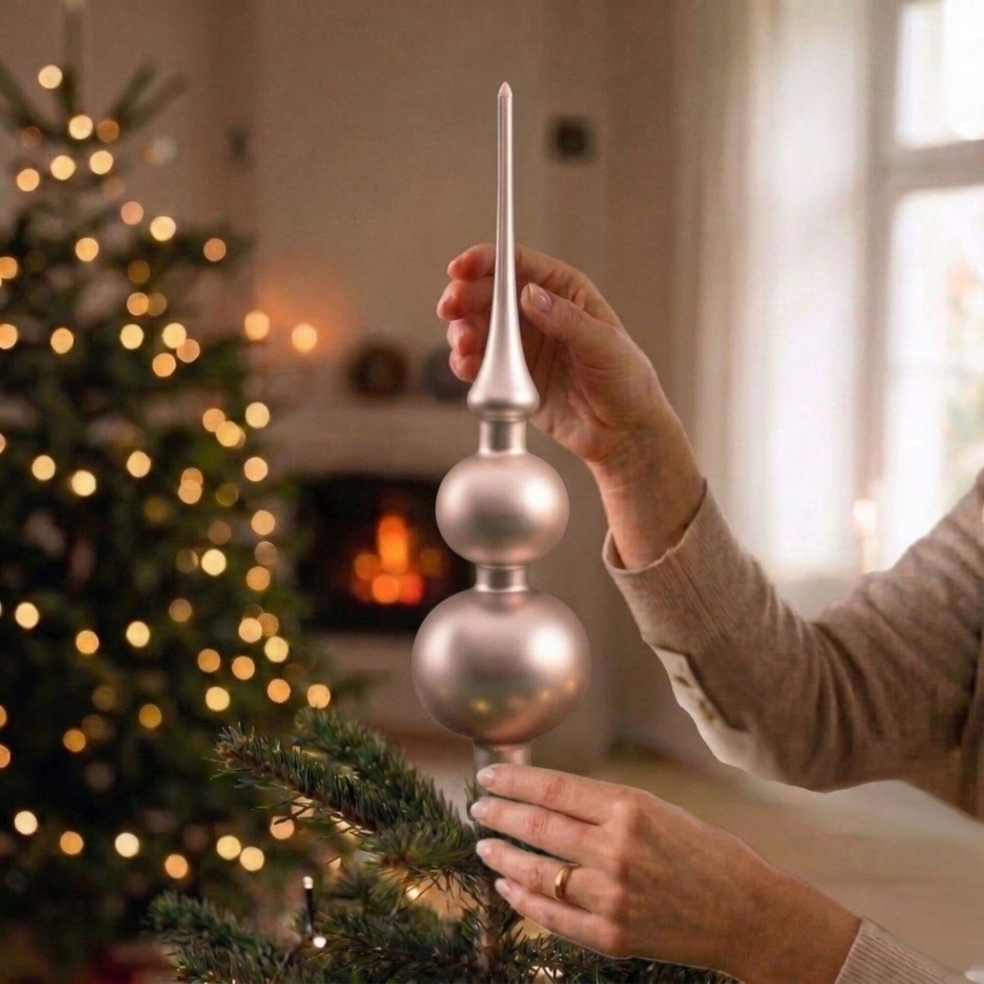 "come together" - Spitze 31 cm | Christbaumschmuck champagner gold – Bild 5