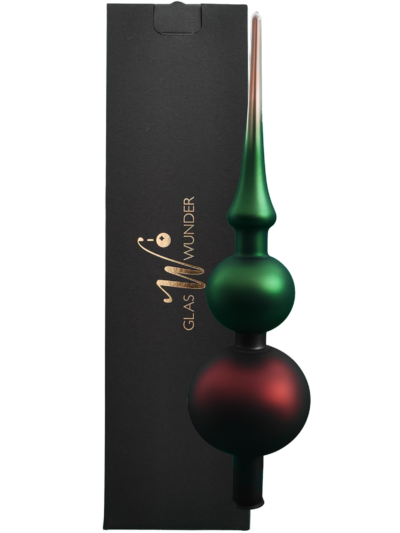 Christbaumspitze mit zwei Kugeln in Karamell-Braun-Grün - verpackt in einer Mattschwarzen Verpackung