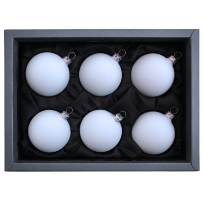 6er Set Weihnachtsbaumkugeln aus Glas von GlasWunder in softbaluer matter Farbe mit 6 cm Durchmesser in schwarzem Naturkarton