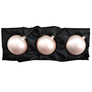 3er Set Christbaumkugeln aus Glas mit 8cm Durchmesser in Champagner matt einfarbig im schwarzen Seidentuch