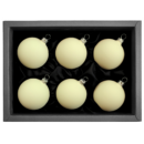 6er Set Weihnachtsbaumkugeln aus Glas von GlasWunder in softgrüner matter Farbe mit 6 cm Durchmesser schwarzer Verpackung mit goldenem GlasWunder Logo