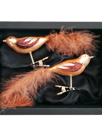 2er Set Vögelchen aus Glas mit 8cm Durchmesser in Caramel Opal in einem schwarzen Naturkarton