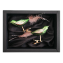 2er Set Vögelchen aus Glas mit 8cm Durchmesser in Moosgrün matt in einem schwarzen Naturkarton