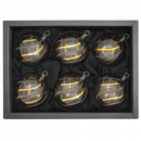 6cm Christbaumkugel aus Glas in einem 6er Set im schwarzen Naturkarton Glaskugel in einem transparenten Look mit 24 Karat