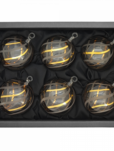 6cm Christbaumkugel aus Glas in einem 6er Set im schwarzen Naturkarton Glaskugel in einem transparenten Look mit 24 Karat