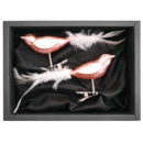 2er Set Vögelchen aus Glas mit 8cm Durchmesser in einem zarten Rosa matt mit schwarzem Naturkarton