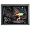 Christbaumschmuck 11cm Paradiesvogel aus Glas in glänzenden Azurblau mit schwarzem Naturkarton
