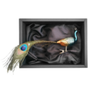 Christbaumschmuck 11cm Pfau aus Glas in Azurblau mit schwarzem Naturkarton