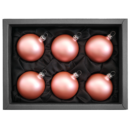 6er Set Christbaumkugeln aus Glas in einem matten Rosatraum mit 6cm Durchmessern in einem schwarzen Naturkarton