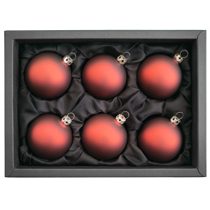 6er Set Christbaumkugeln aus Glas mit 6cm Durchmesser in Cappuccino matt in einem schwarzen Naturkarton