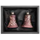 2er Set Glocken aus Glas mit 5cm Durchmesser in Caramel Opal und einem Blütenbouquet in einem schwarzen Naturkarton