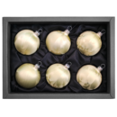 6er Set Christbaumkugeln aus Glas in einem matten Lind grün Ice Design mit 6cm Durchmesser in einem schwarzen Naturkarton