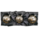 3er Set Christbaumkugeln mit 8cm Durchmesser in einem seidenmatten Khakigrün mit Beerenranken in einem schwarzen Seidentuch