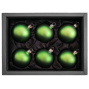 6er Set Christbaumkugeln mit 6cm Durchmesser in Moosgrün matt in einem schwarzem Naturkarton