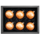 6er Set Christbaumkugeln aus Glas mit 6cm Durchmesser in Caramel Opal in schwarzem Naturkarton