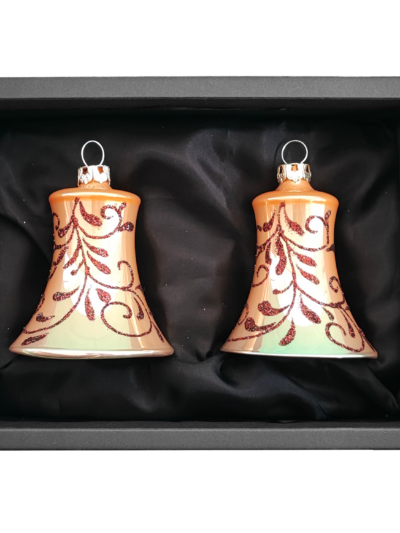 2er Set Glocken aus Glas mit 5cm Durchmesser in Caramel Opal und Blütenranken in schwarzem Naturkarton