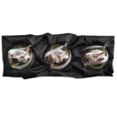 3er Set Christbaumkugeln aus Glas in einem transparenten Look und 24 Karat Gold Linien mit 8cm Durchmesser auf einem schwarzen Seidentuch