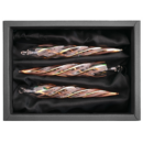 3er Set gedrehte Zapfen aus Glas in einem transparenten Look und 24 Karat Gold Linien mit 11cm Durchmesser n einem schwarzen Naturkarton