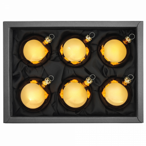 6er Set Christbaumkugeln in hochglanz gold mit 6cm Durchmesser im schwarzen Naturkarton