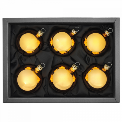 6er Set Christbaumkugeln in hochglanz gold mit 6cm Durchmesser im schwarzen Naturkarton