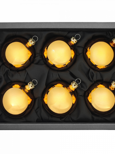 6er Set Christbaumkugeln in hochglanz gold mit 6cm Durchmesser im schwarzen Naturkarton
