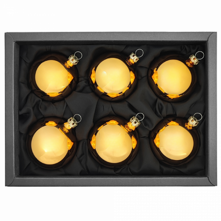 6er Set Christbaumkugeln in hochglanz gold mit 6cm Durchmesser im schwarzen Naturkarton