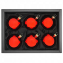 6er Set Christbaumkugeln in Hochglanz rot mit 6cm Durchmesser im schwarzen Naturkarton