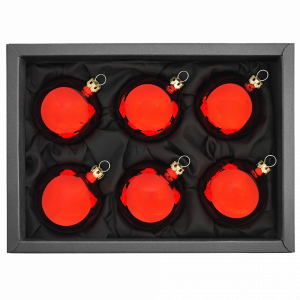6er Set Christbaumkugeln in Hochglanz rot mit 6cm Durchmesser im schwarzen Naturkarton