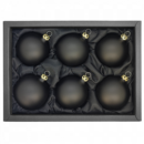 6er Set Christbaumkugeln mit 6cm Durchmesser in schwarz matt in einem schwarzen Naturkarton