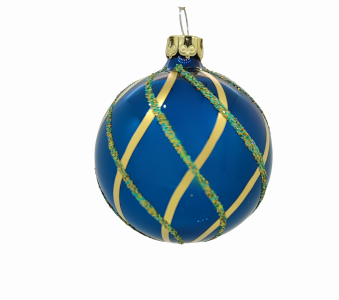 6cm Christbaumkugel aus Glas in einem glänzenden Azurblau und einem Rautennetz Muster