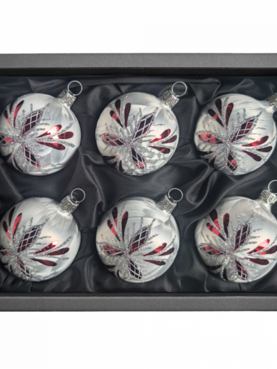 "snow flake"- 6cm Weihnachtskugeln weiß ice