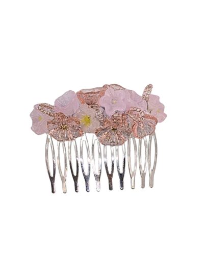 Haarspange Echtglas Rosa Weiß