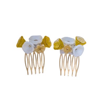 Haarspange Echtglas-gelb weiß