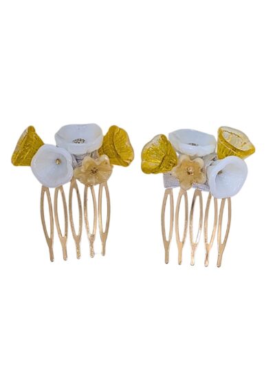 Haarspange Echtglas-gelb weiß