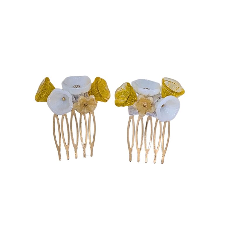 Haarspange Echtglas-gelb weiß